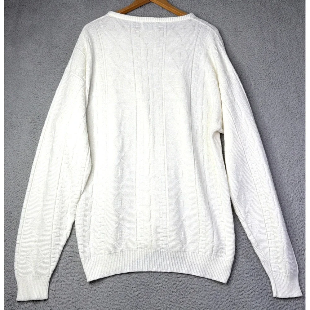 Vintage Christian Dior Sweater Mens XL Ivory Longsleeve Crewneck Made USA